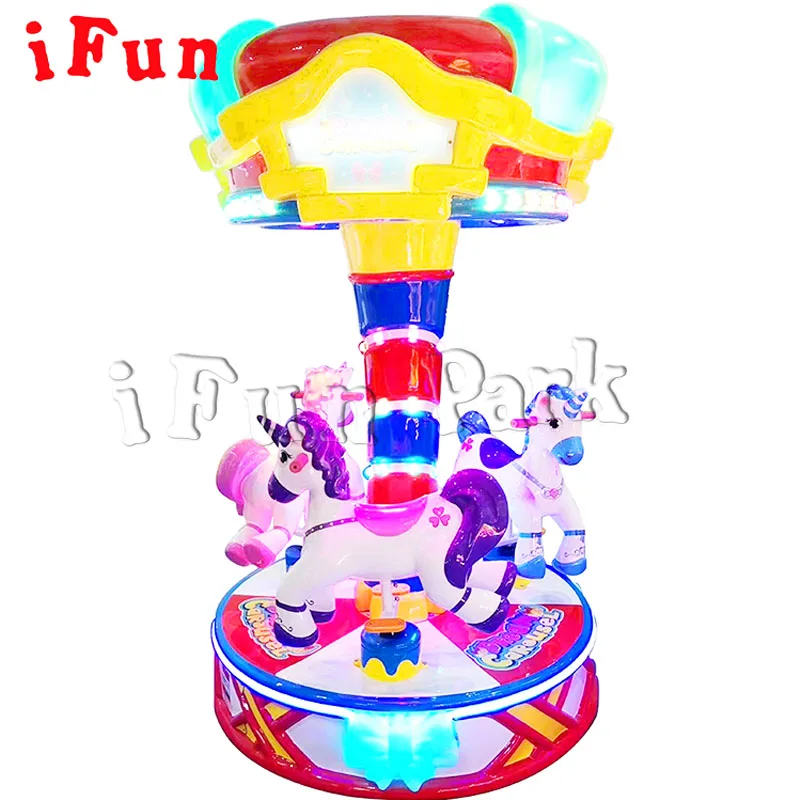 

Luxury Crown Carousel Mini 3 Players Carousel Arcade Machine Tokens Kiddie Game Machines for Amusement Park, As pic show