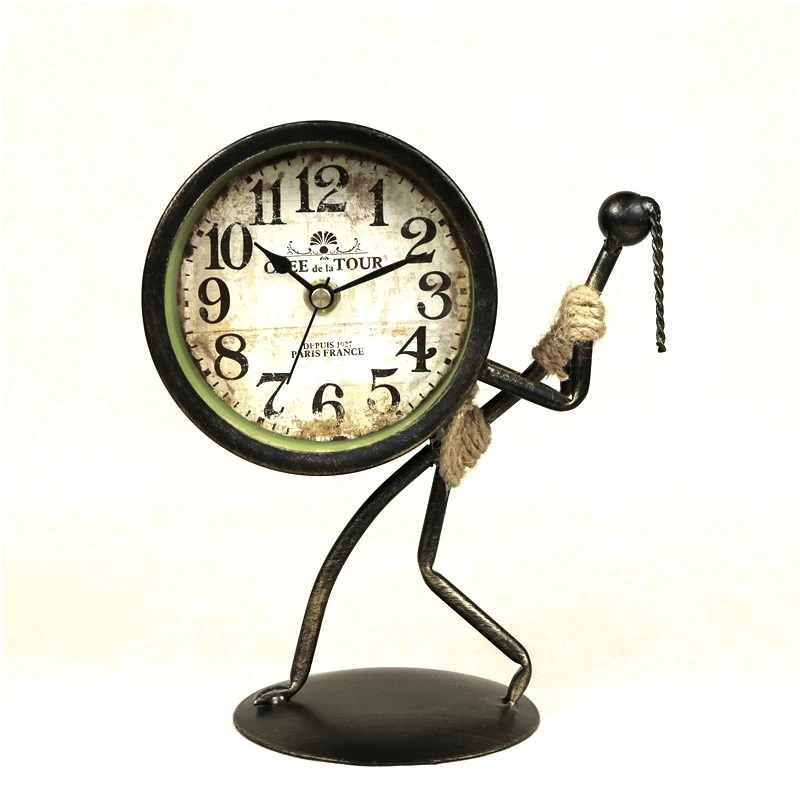 

Abstract Hercules Figure Desk Clock Decorative Wrought Iron Art Body Builder Table Clock Room Ornament Handicraft Accessories