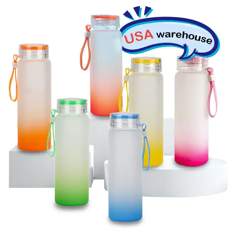 

USA WAREHOUSE stocked 17oz Frosted Sublimation Gradient color Matte Glass Tumbler Sub Glass Water Bottle