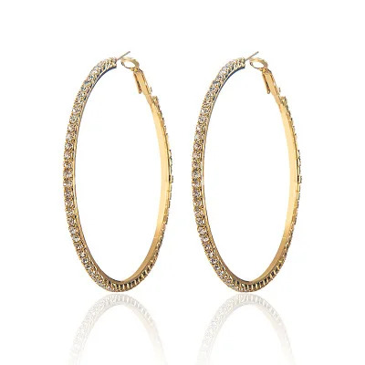 

EHSY002 New Fashion Rhinestone Big Hoop Earrings Gold Shiny Crystal Dangling Drop Earrings Wholesale, 4 colors as picture