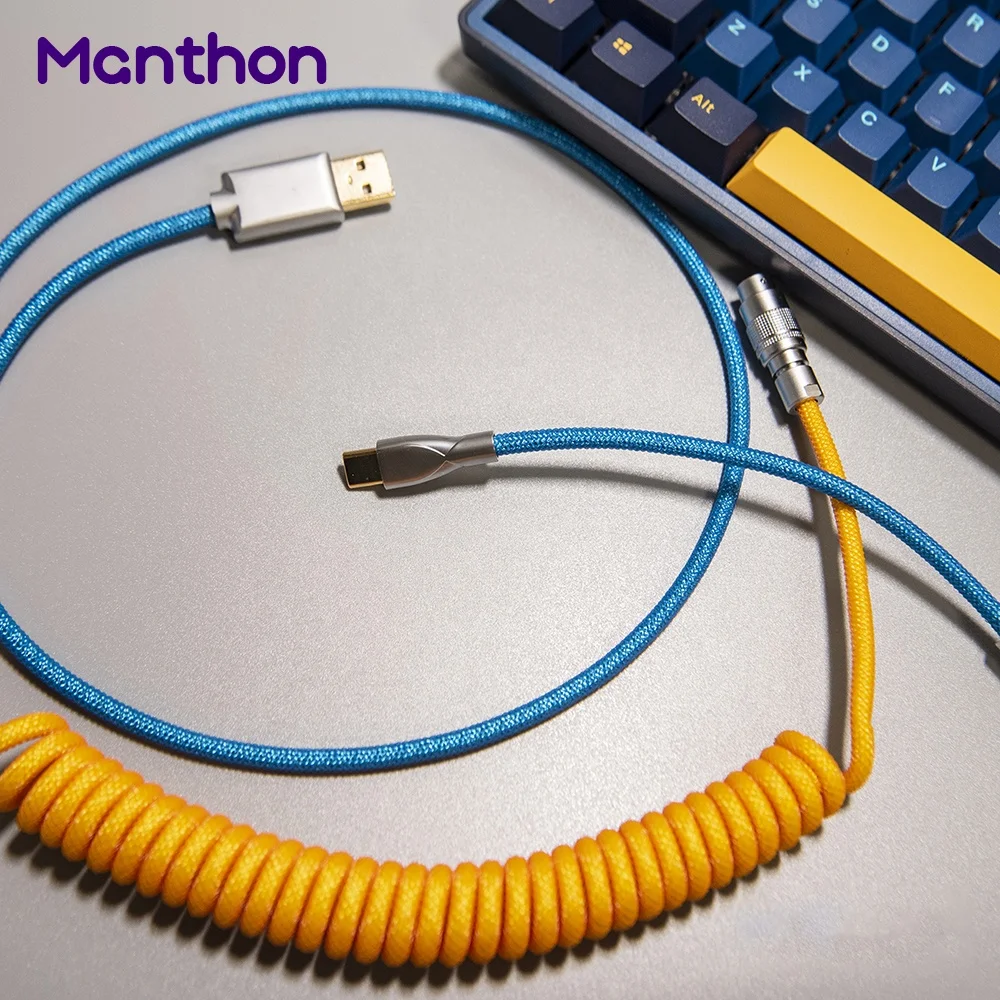 

Custom Techflex Braided Cord Wire USB Type C Coil Coiled Cable With Gx16 Aviation Connector For Keyboard