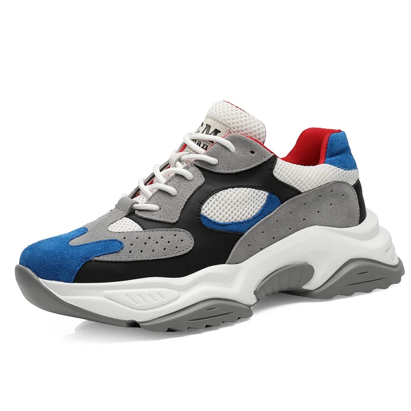 

Genuine Leather Men's Platform Sneakers 2020 Fashion Mesh Breathable Men Shoes Male Trainers Footwear Plus Sizes 38-44