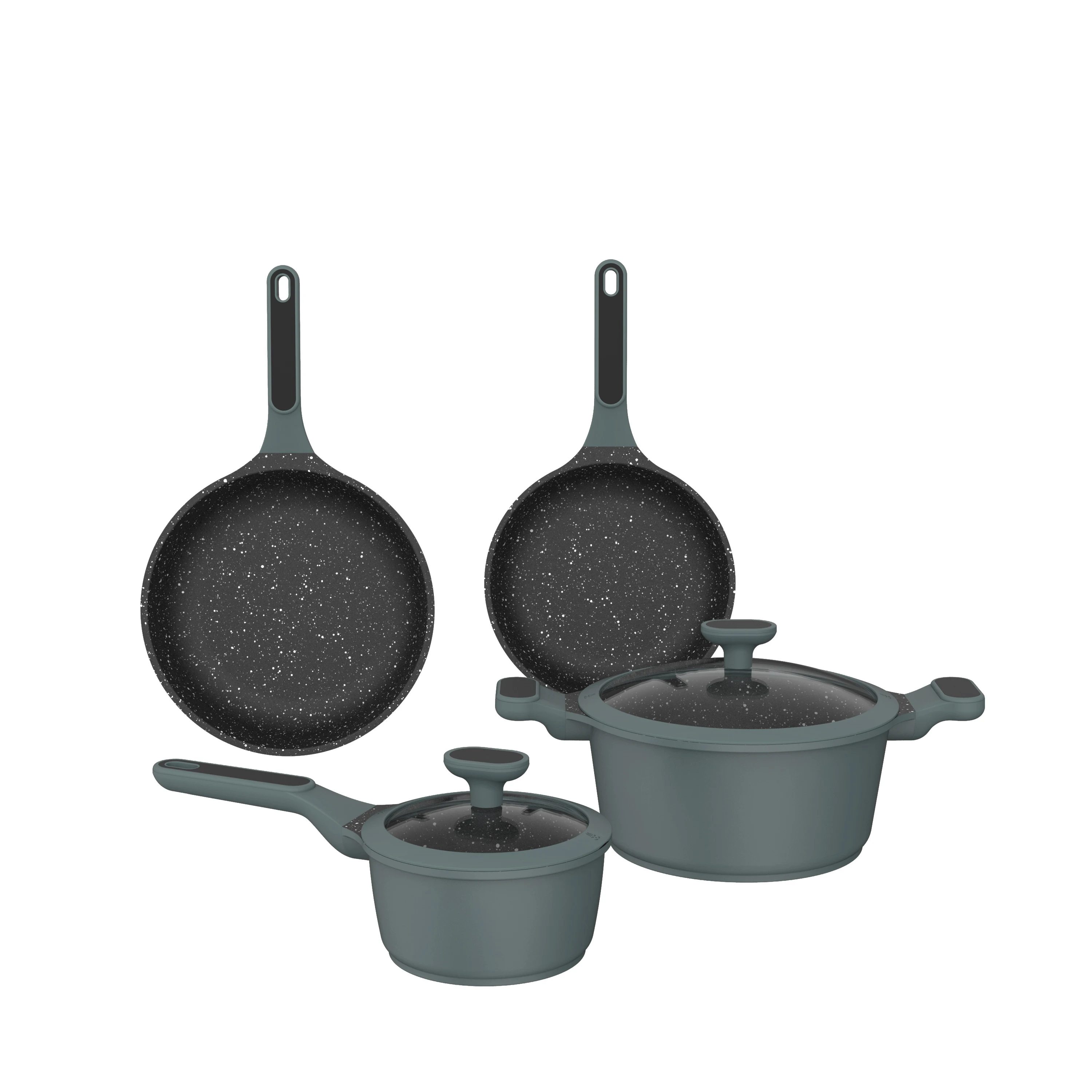 

BESCO Sample Escalation Series 6pcs Nonstick Granite Aluminum Cooking Sets Cookware Sets Kitchenware Sets with Glass Cover Green