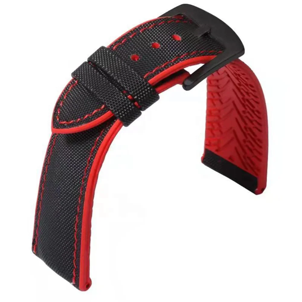 

Adventure Waterproof Microfiber Canvas Fabric Fkm Rubber Watch Strap Cordura Sailcloth Silicone Watch Band Sporty