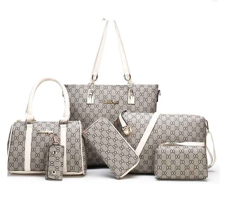 

beauty 6 pieces set handbag new style leather bag for women purses handbag set, Grey