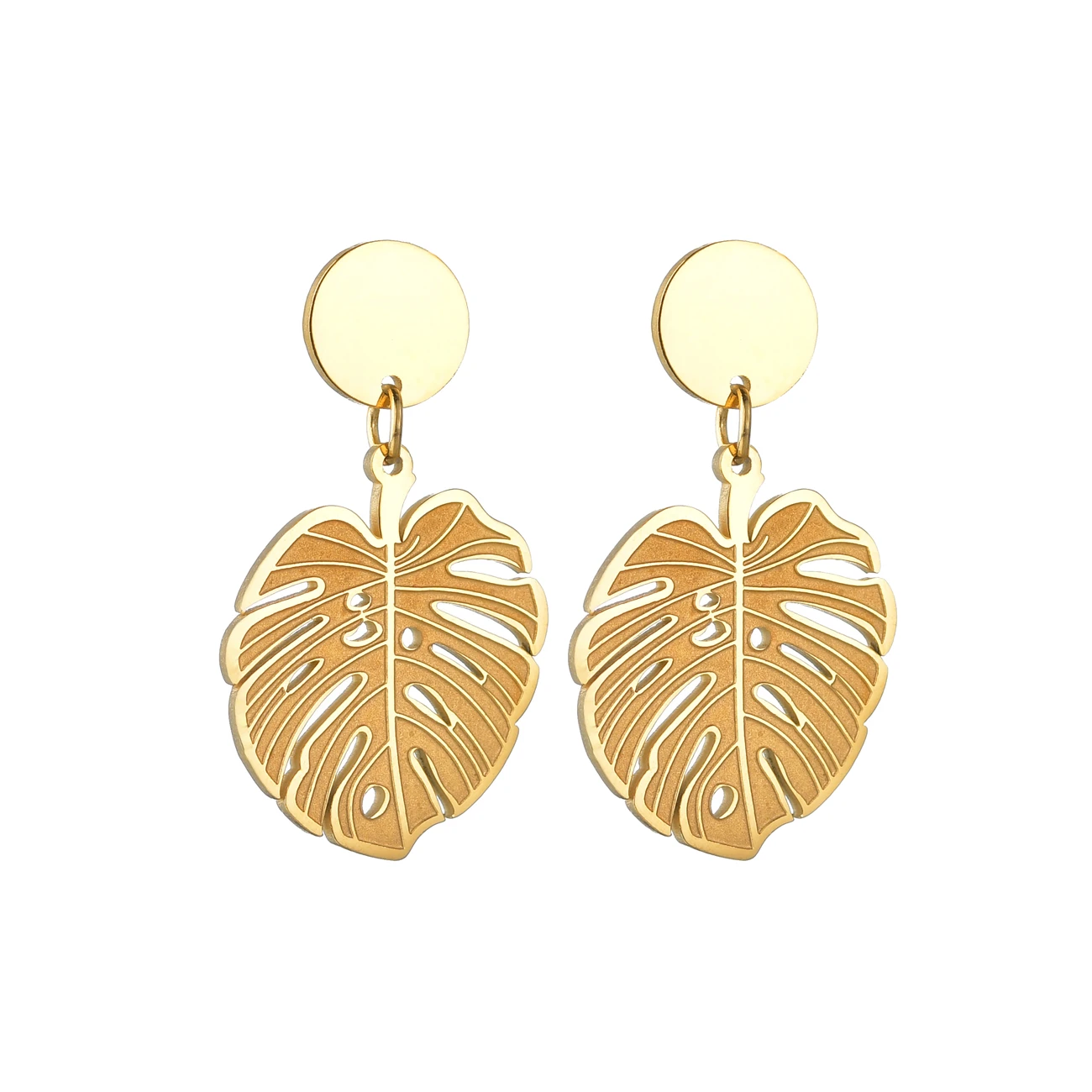 

Bohemian Stainless Steel Monstera Leaf Dangle Drop Earrings Gold Tropical Hollow Plant Leaves For Women