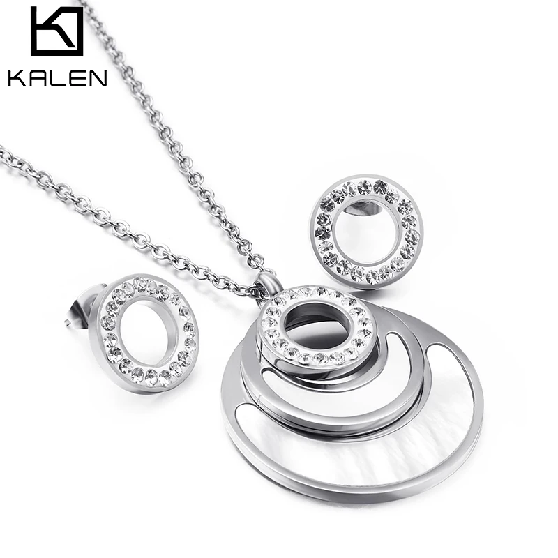 

High Quality Wholesale Classic Zircon Jewelry Set Stainless Steel Set Jewelry Women Jewelry Set Earrings With Shell