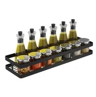 

15.74inch Metal mesh linear Punch free installation Simple black stainless steel wall hanging spice rack