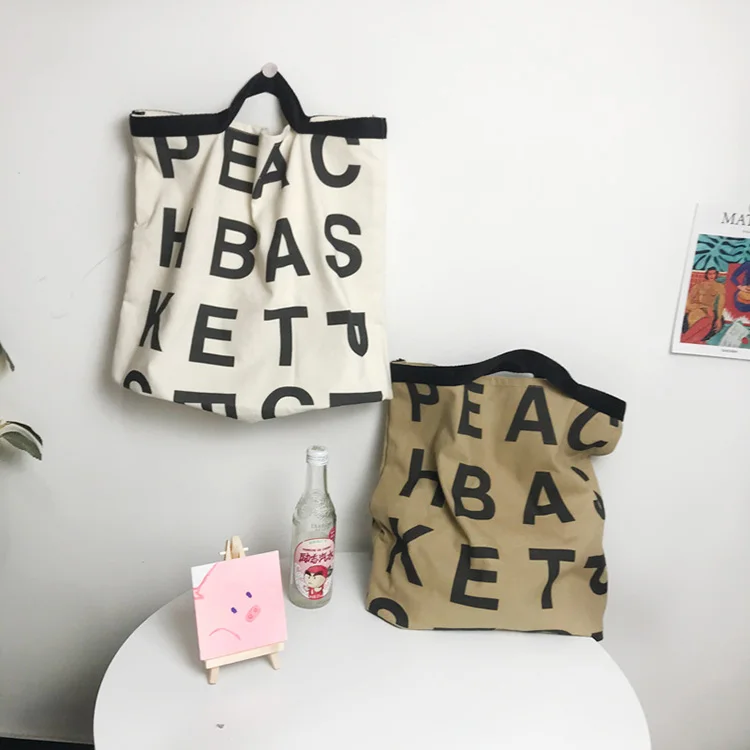 

YASEN Custom LOGO Korea Style Letter Printing Women Canvas Bag Fashion Large Capacity Ins Cotton Fabric Shopping Tote Bag