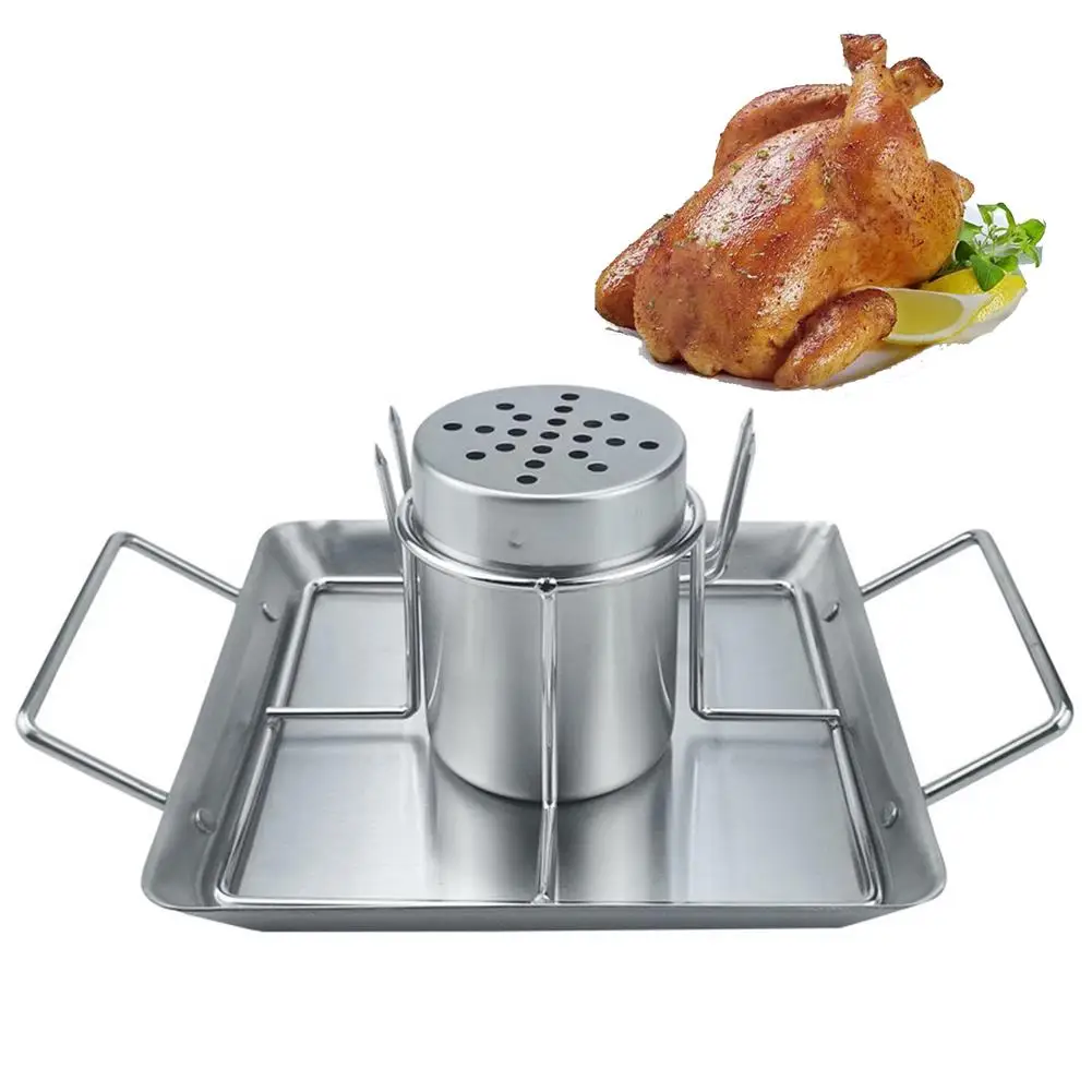 

Stainless Steel Barbecue Chicken Grill Rack Holder With Vegetable Pan Kitchen Accessories Beer Can Chicken Roaster Stand