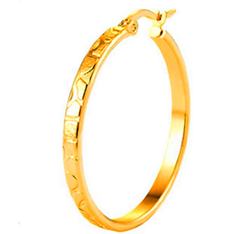 

Simple Designs Stainless Steel Hoop Elegant Gold Plated Round Ring Type CC Hanging Women Earrings