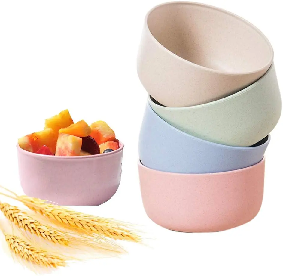 

Biodegradable Tableware Unbreakable Microwave Safe Wheat Straw Fiber Dessert Salad Rice Bowl Soup bowl wheat straw noodles bowl, Blue / beige / pink / green