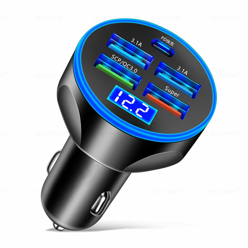 

5 In 1 USB Car Charger Type C PD QC 3.0 Fast Charging Adapter Converter portable mobile phone Car Phone Charger