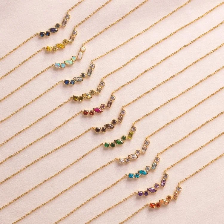 

2023 New 12 Month Birthstone Necklace 12 Various Color Zircon 18k Gold Plated Necklace Women Jewelry Gift