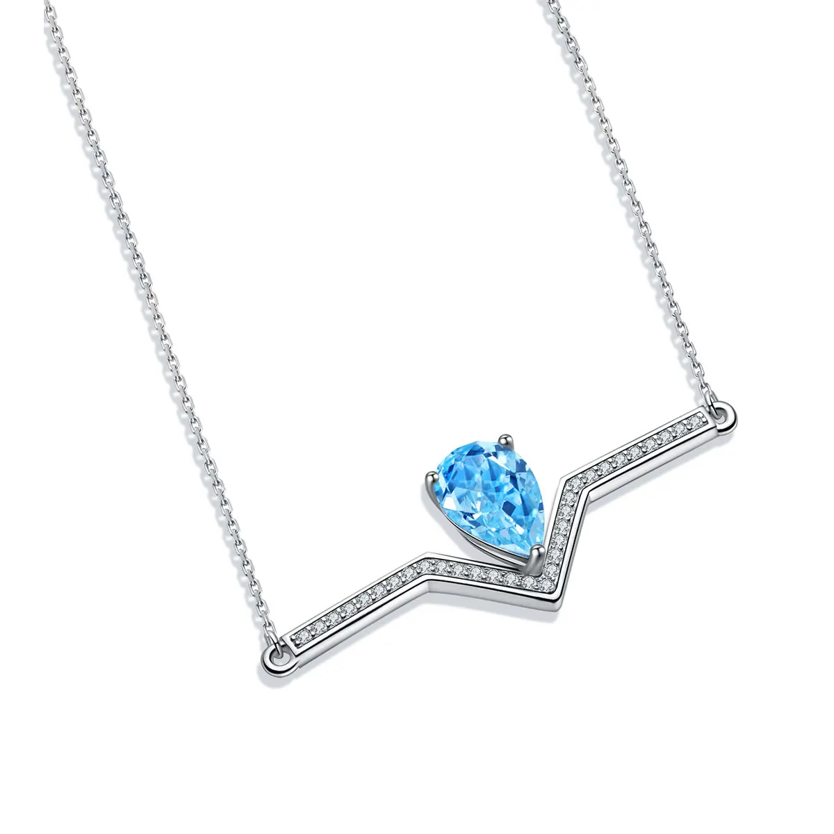 

Anster jewelry S925 sterling silver lab grown aquamarine necklace pear shape heartbeat design pendant jewelry, Blue