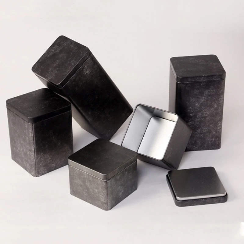 Wholesale Rectangular Tea Container Tins With Lid Metal Packing Gift Box Matte Black Tin Container Metal Tins Box for Cookies