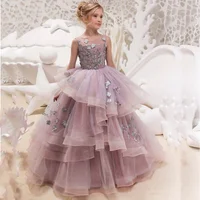 

CQDY Floor Length Ball Gown Pageant Big Girl Flower Embroidery Princess Luxury Puffy Tulle Dress Flower Girls Prom Party