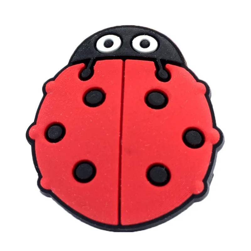 

300pcs+ custom high quality ladybird shoe charms with tag PVC shoes charme action figure bebes accesorios for croc shoes