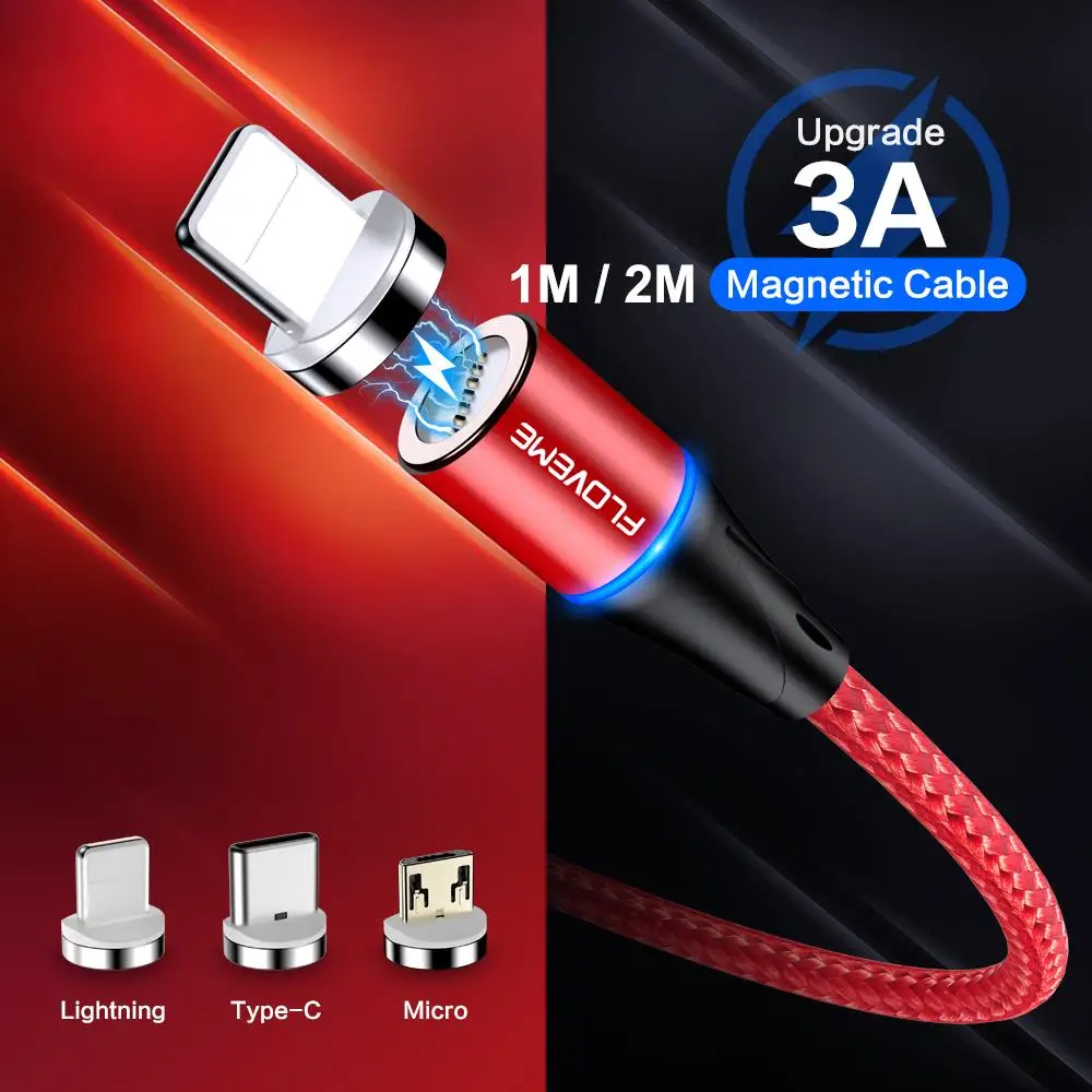 

Free Shipping 1 Sample OK FLOVEME New 3A 480Mbps Data Transfer Nylon Braided Strong Magnetic 3In1 Usb Charging Cable