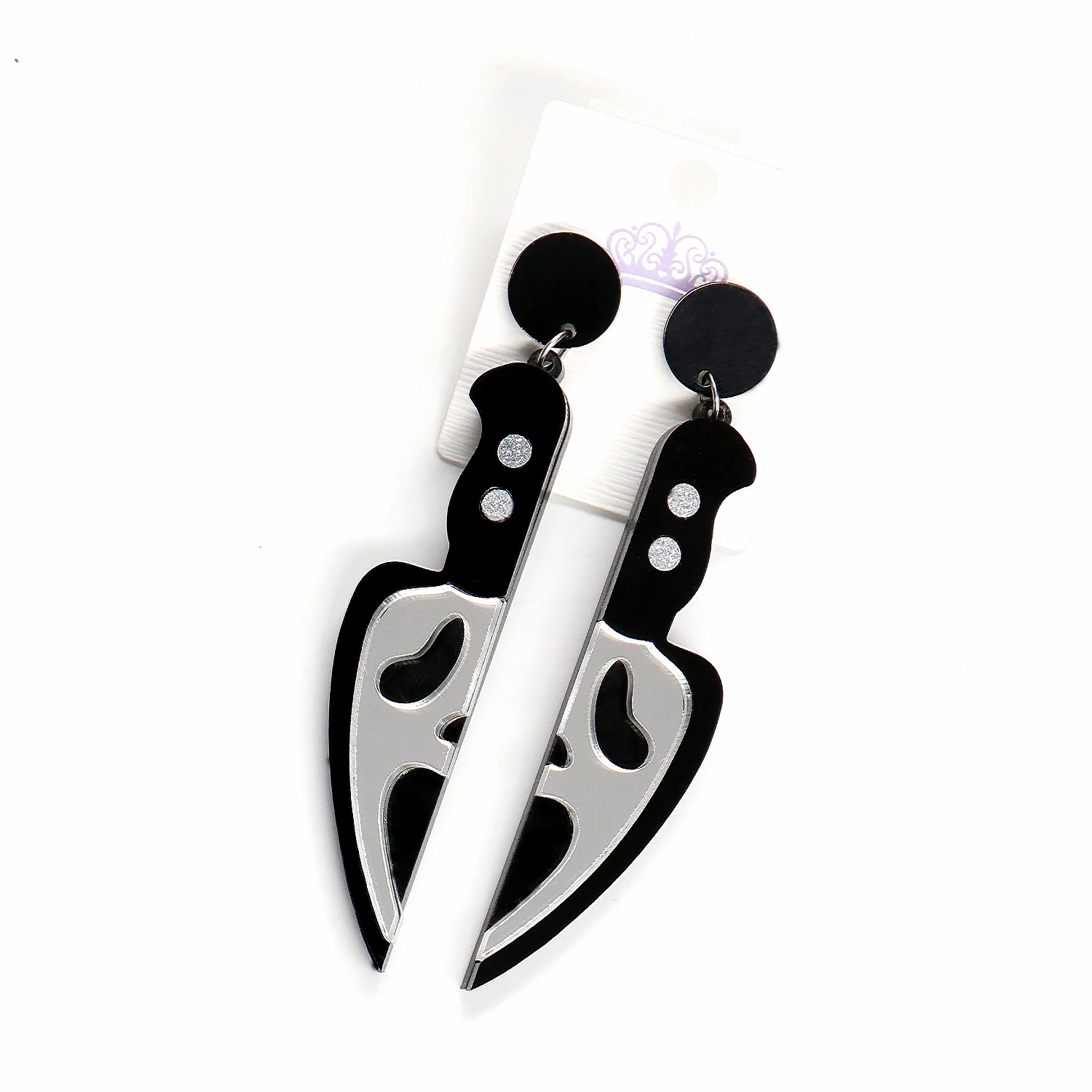 

ERS430ER1077 Original Halloween Holiday Acrylic Skull Knife Dangle Earrings