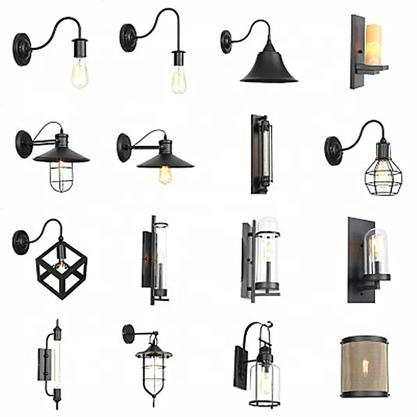 Wrought Iron Wall Lamp Glass Cage Lampshade Black Indoor Lighting E27 LED Wall Light