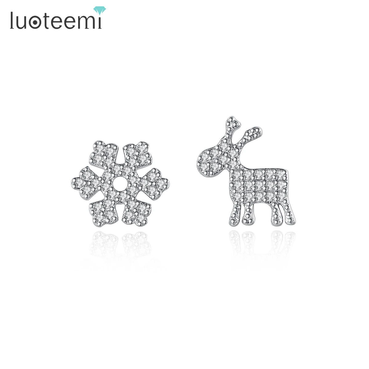 

LUOTEEMI Snowflake Woman Korean Jewelry Cute Earing Elegant Deer CZ Small Popular Stud Christmas Earrings