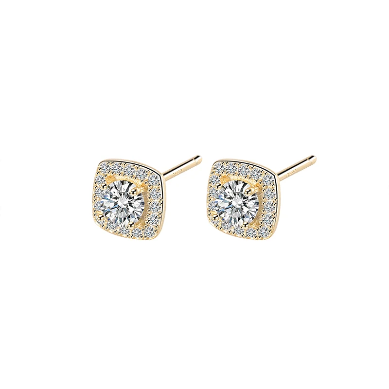 

Wholesale jewelry sterling silver 925 Geometric Square Diamond Zircon Stud Earrings for Girls