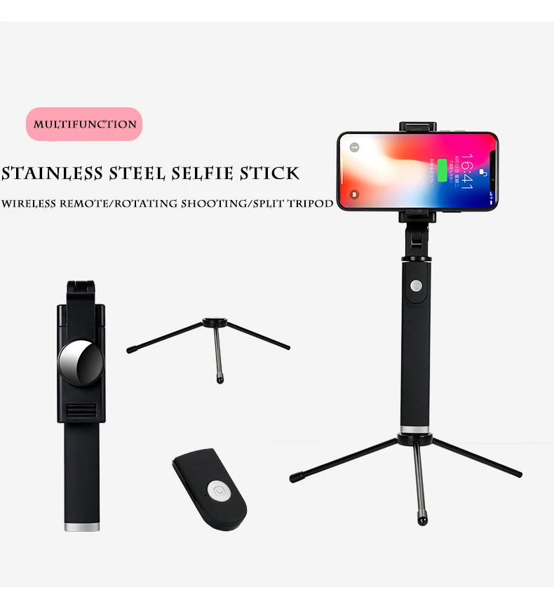 K09 Bluetooth Selfie Stick With Tripod Stand Mirror 360 Rotation Remote