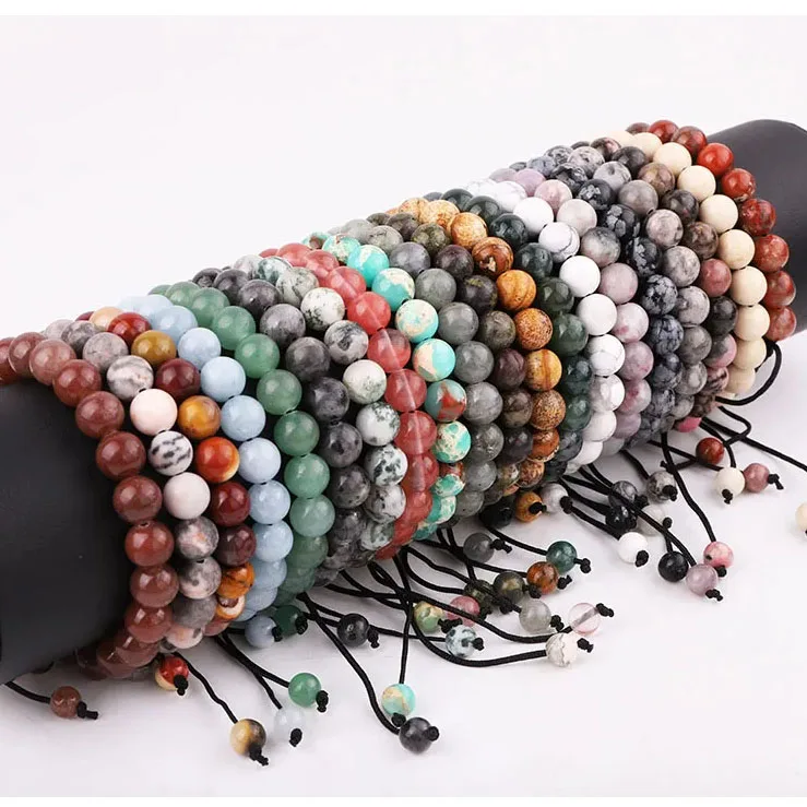 

Yiwu Jewelry Factory Making 8MM Natural Stone Cat Eye Jasper Beads Handmade Macrame Friendship Bracelet Adjustable Men Women