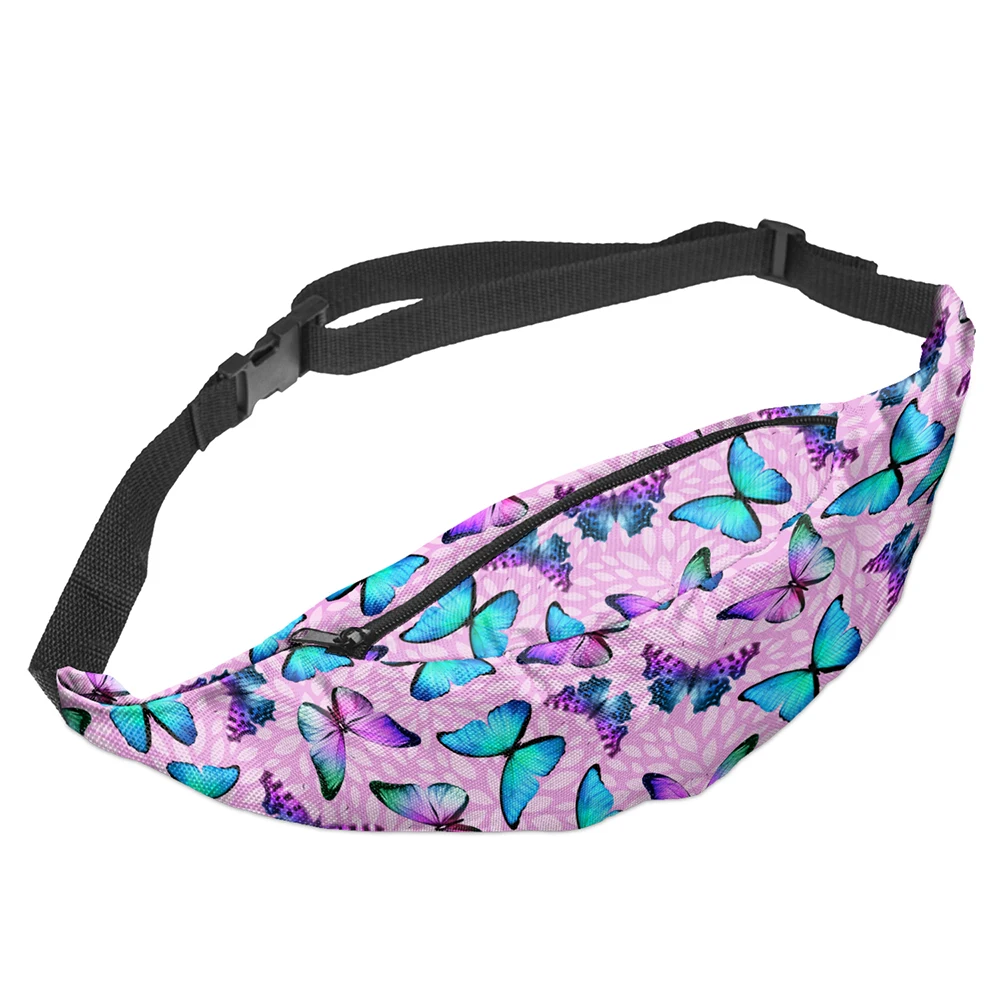 

High full printing Quality Fashion OEM 3D butterfly design bags Polyester Women Sport Waist Bag Fanny packs