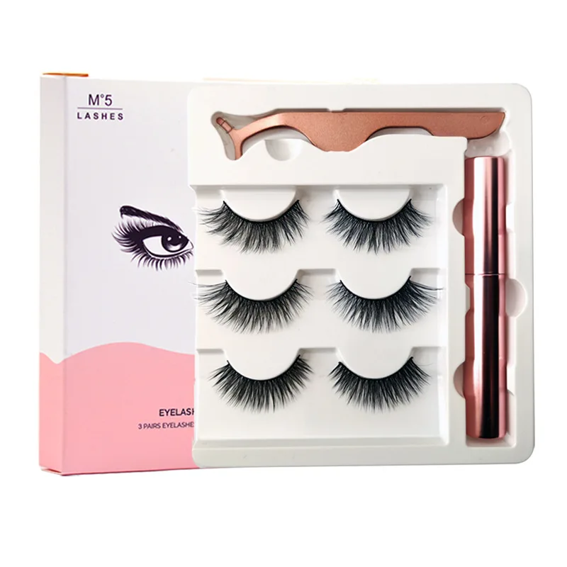 

3 Pairs Magnetic False Eyelashes with Eyeliner Glue Tweezer Soft Fluffy Natural Makeup Tool Set