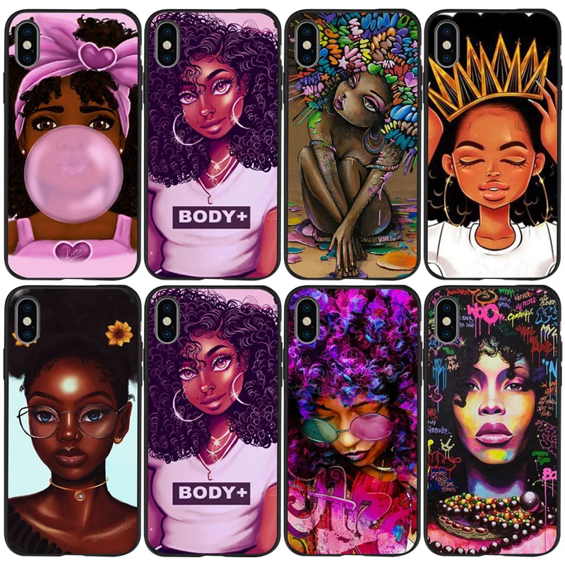 

African American Black Girl Shock Proof Fall Proof Mobile Phone Accessories TPU Protection for Apple iPhone XS 13 Pro Max Case