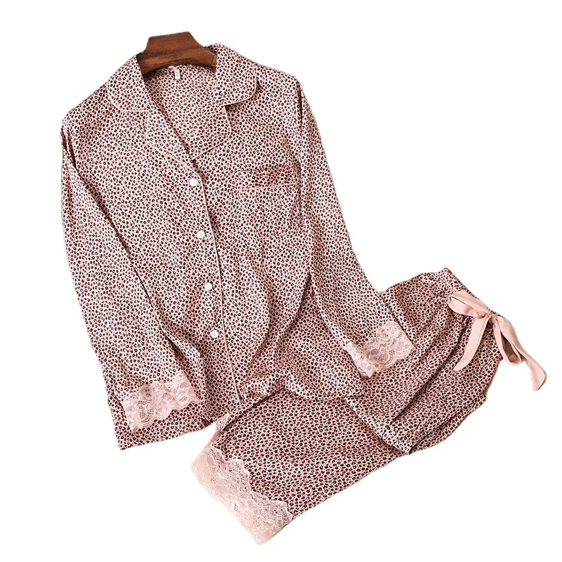 

Night Wear Dresses Leopard pajamas two piece set Loungewear Sets Satin Pajamas For Women