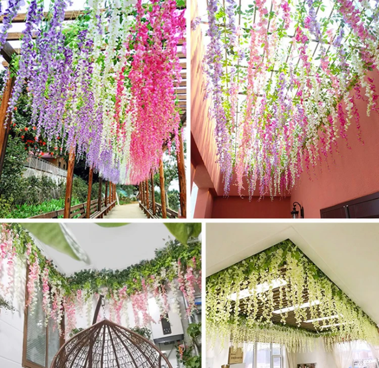 Artificial Flowers Silk Ceiling White Wisteria Vine Ratta Upgraded Silk ...