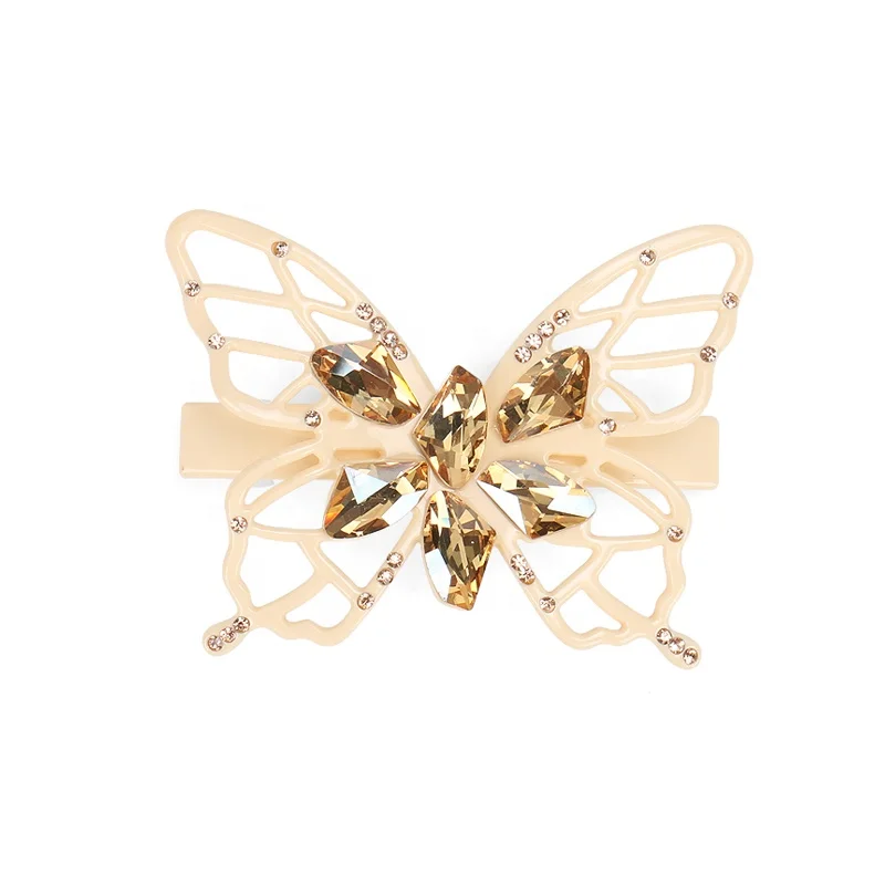 

Fashion Butterfly Hair Barrette Cellulose Acetate Hair Clip Luxury Big Crystal Butterfly Hair Clip for Women