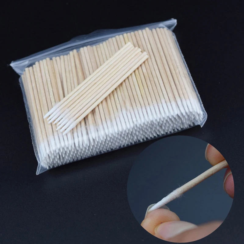 100 PCS/ Bag Disposable Permanent Makeup Eyelash Cleaning Micro Eyelash 7cm Wood Cotton Swab