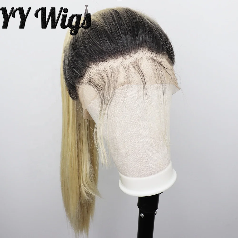 

Futura Fiber Full Lace Long Silky Straight Dark Root Ombre 613 Blonde Hair Wigs for Black Women