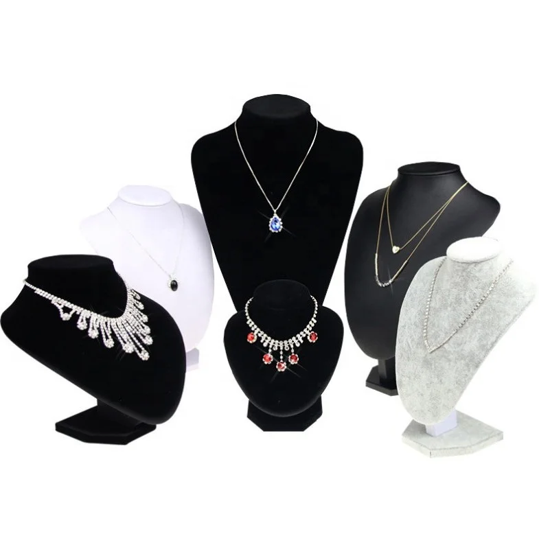 

wholesale Necklace Pendant Chain Display Mannequin Set Rack Product Jewelry Bust Display Holder Stand for show, White,black,gray