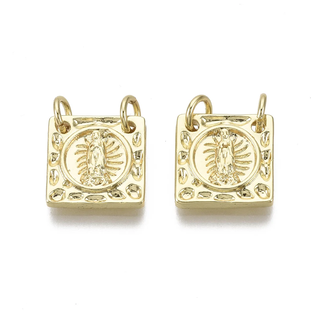 

Pandahall Square with Virgin Mary Brass Charms, Real 18k gold plated