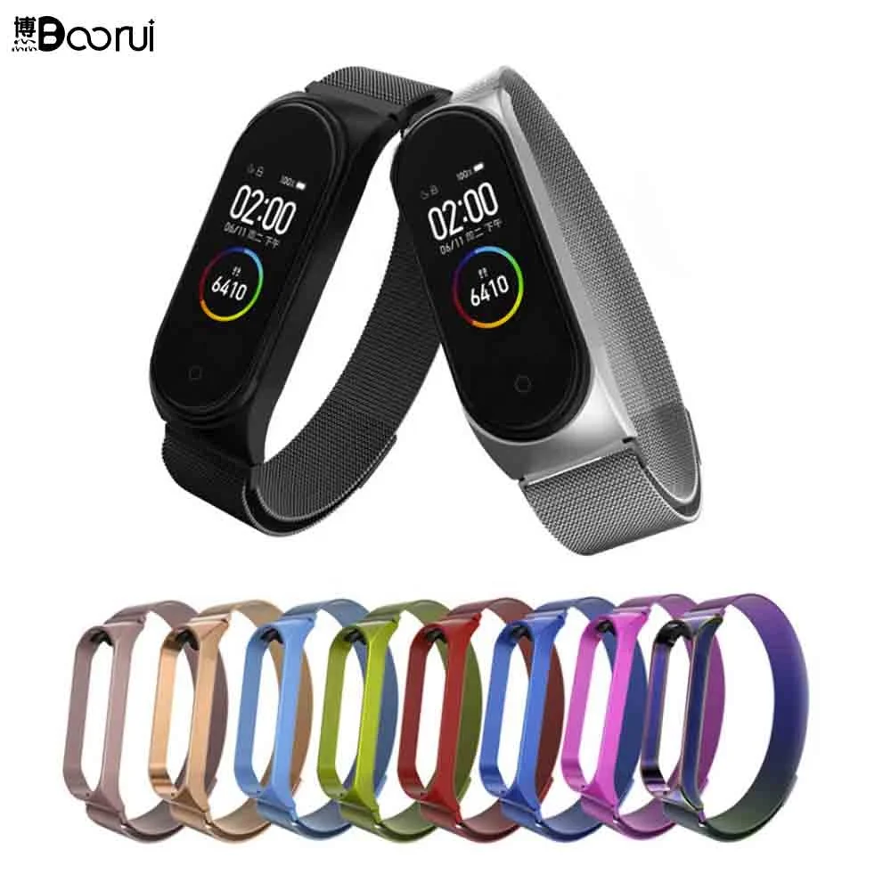 

BOORUI Metal Strap for Xiaomi Mi Band 3 4 Steel mi band 4 strap metal magnetic Milanese mi band 3 metal strap Smart accessories, Black,silver ,rose gold,red,green,blue,pearl blue