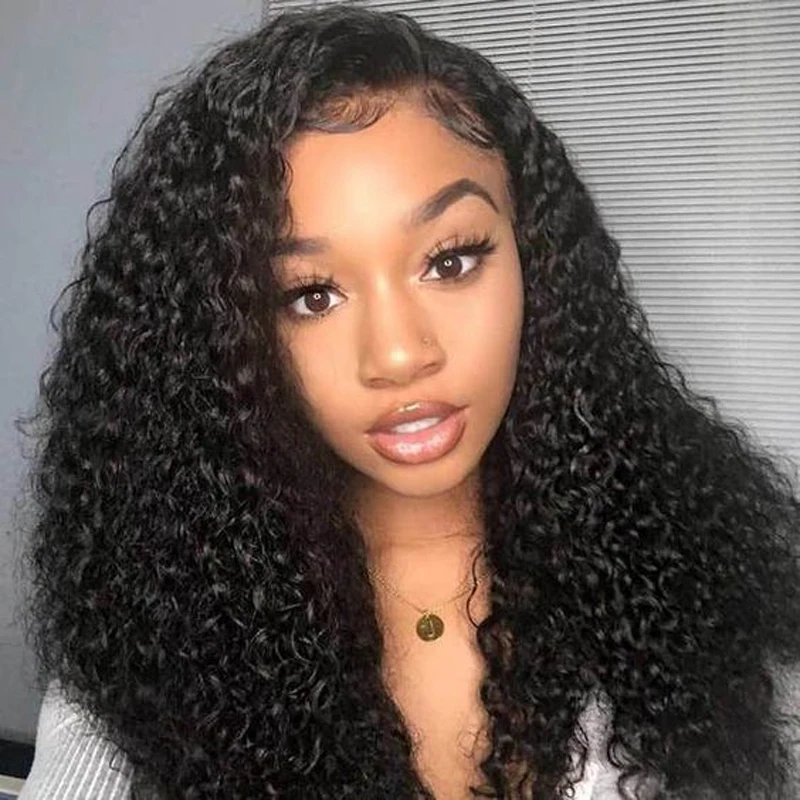 

Top quality New Style Long Curly Full Thick Human Virgin Hair Wig Kinky Curl Glueless lace front Wigs for Black Women