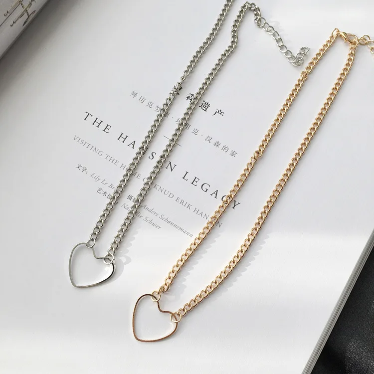 

New Metal Heart-shaped Choker Necklaces For Women Simplicity Sexy Hollowing Out Jewelry Necklaces Wholesale, Picture