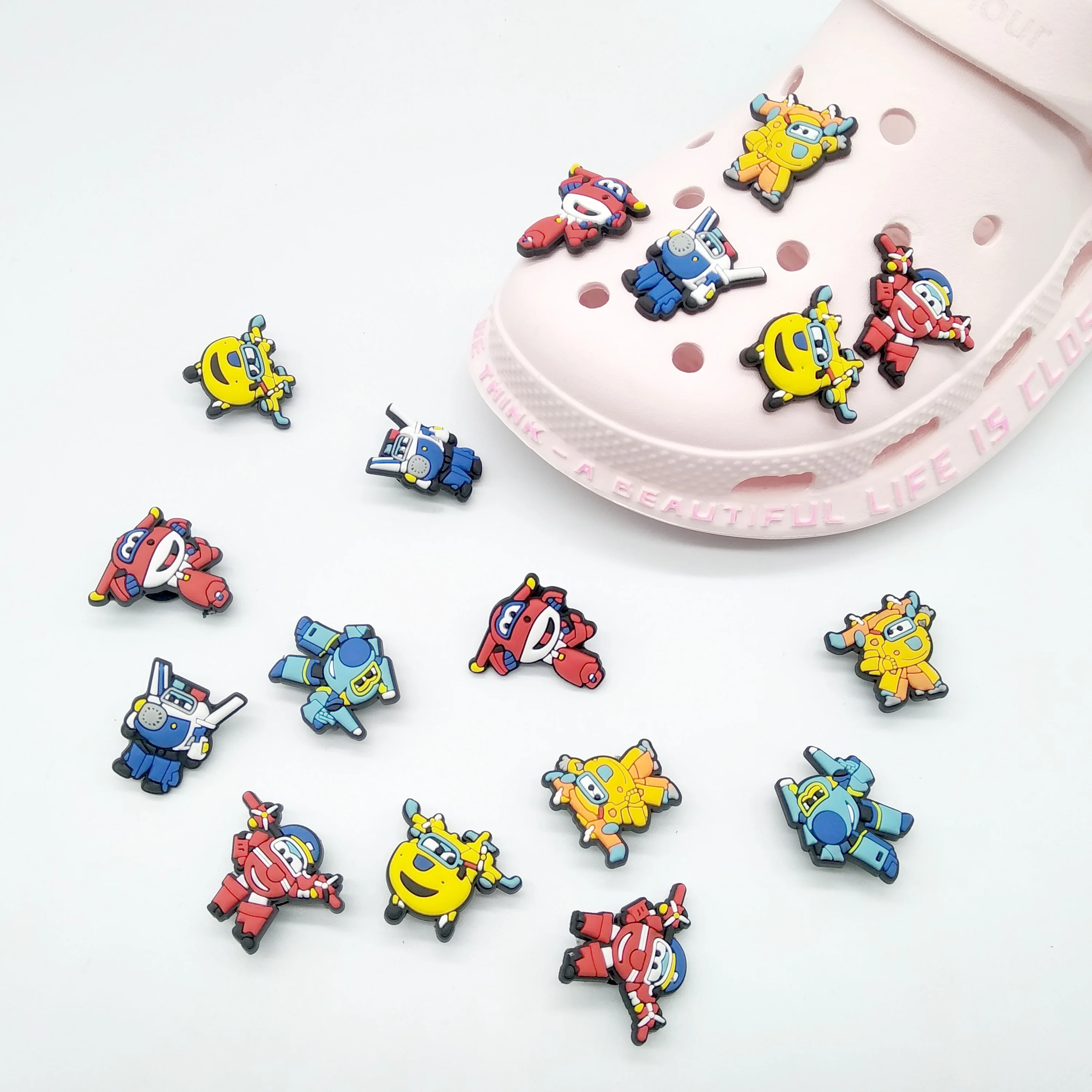 

cartoon shoe charms Super Wings PVC croc charms for kids assemble Custom designer garden custom for croc sandals