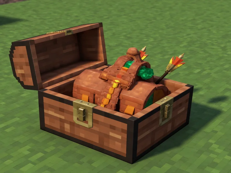 Minecraft saddle in chest with emeralds and arrows
