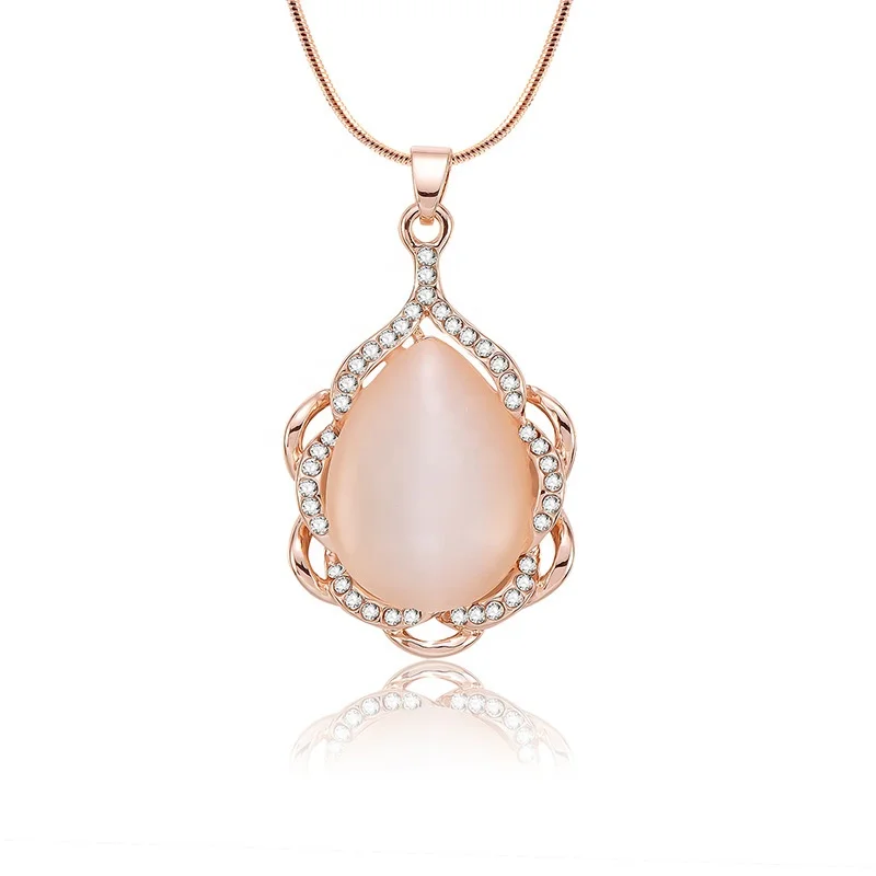 

PUSHI new necklace geometric simple style necklace pink opal zircon necklace for girls