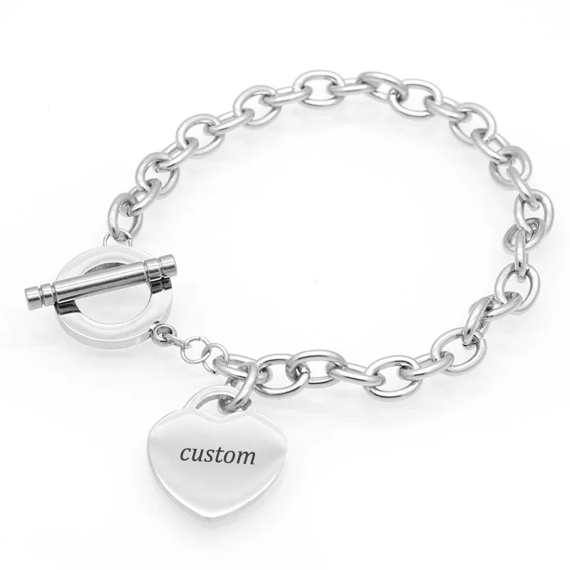 product-OT Clasp Heart Pendant Stainless Steel Bracelet, Heart Letter Rose Gold Plated Bracelet Whol