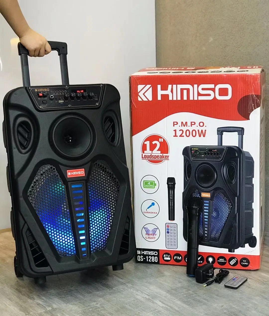 

QS-1280 Hot sell DJ Speaker KIMISO 12inch Big Rod Speaker With Colorful Lights