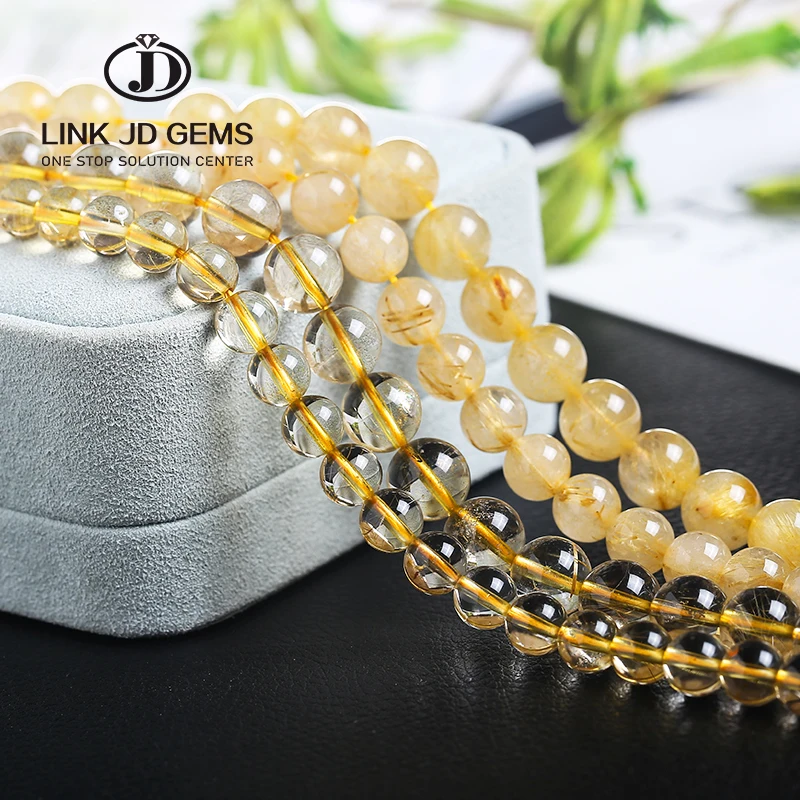 Stone Crystal Prices Natural Crystals Yellow Golden Rutile Bracelet Bead Rough Rutilated Quartz Gold Beads