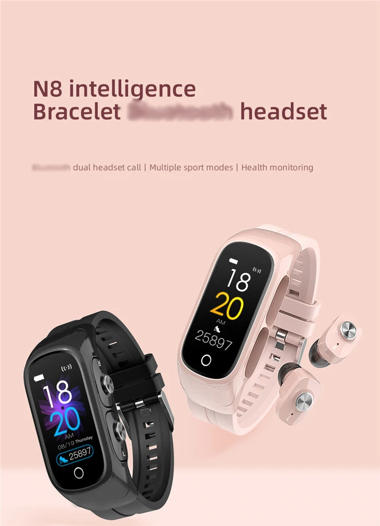 New products 2021 Heart Rate Fitness Tracker Blood Pressure Monitor Smartwatch 2 in 1 Earphone Men Women Smart watch N8