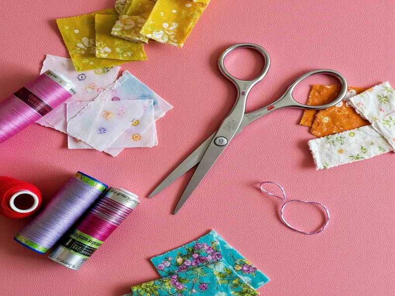 Handmade FFM toolkit with scissors thread and fabric scraps